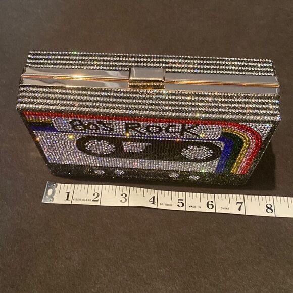 Women’s Sparkly Cassette Tape Shaped Clutch Purse Bag DifferentLength Chains NWT - Picture 11 of 13